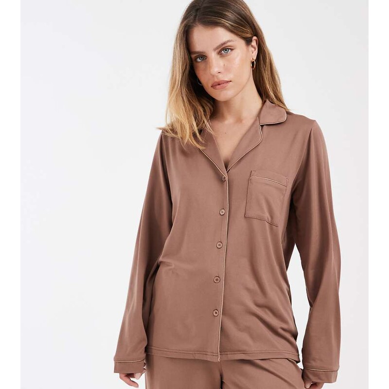 Loungeable Petite super soft jersey revere top and wide leg
