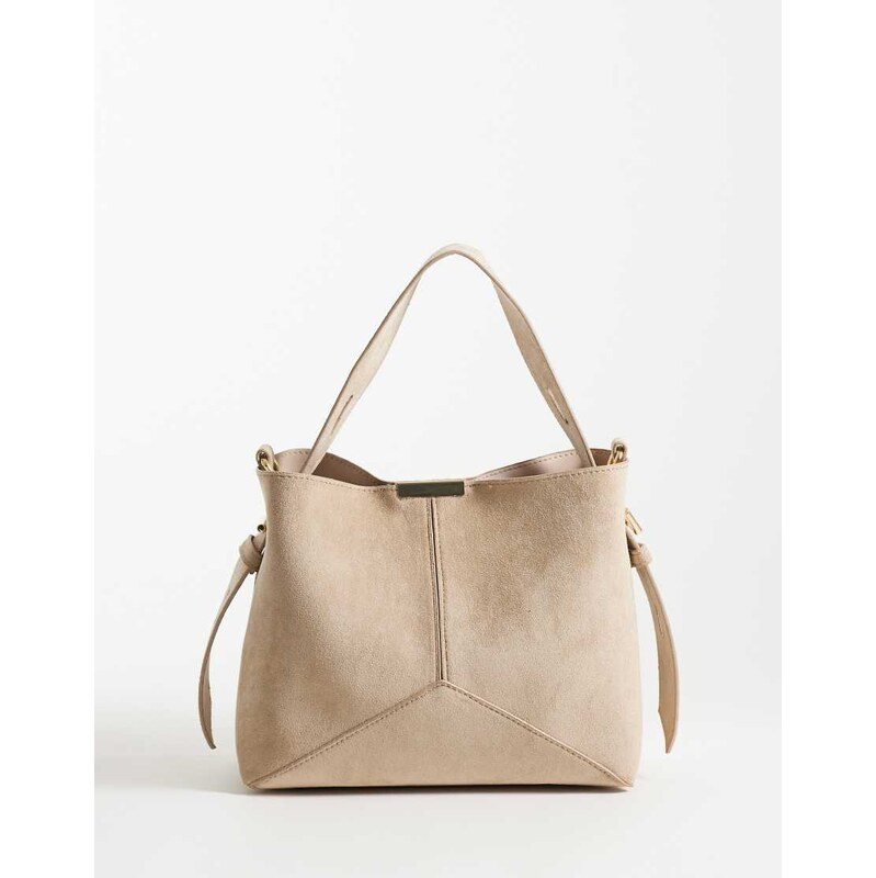 New Look faux suede bucket bag in mink-Neutral