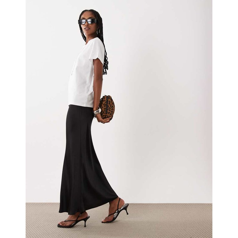 New Look satin bias maxi skirt in black