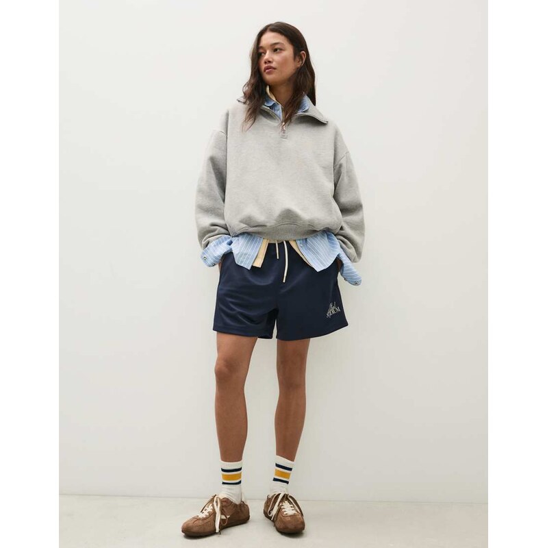 Bershka High neck zip-up sweatshirt in light grey