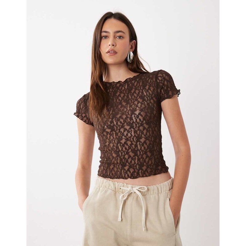 Mango lace t-shirt in brown