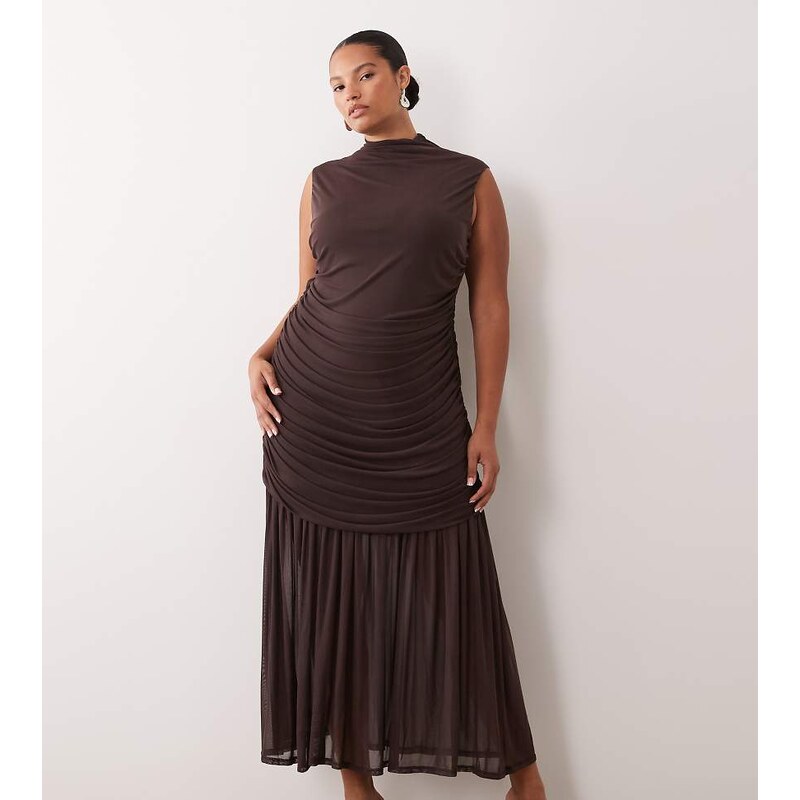 ASOS Curve ASOS DESIGN curve ruched drop waist mesh midi dress