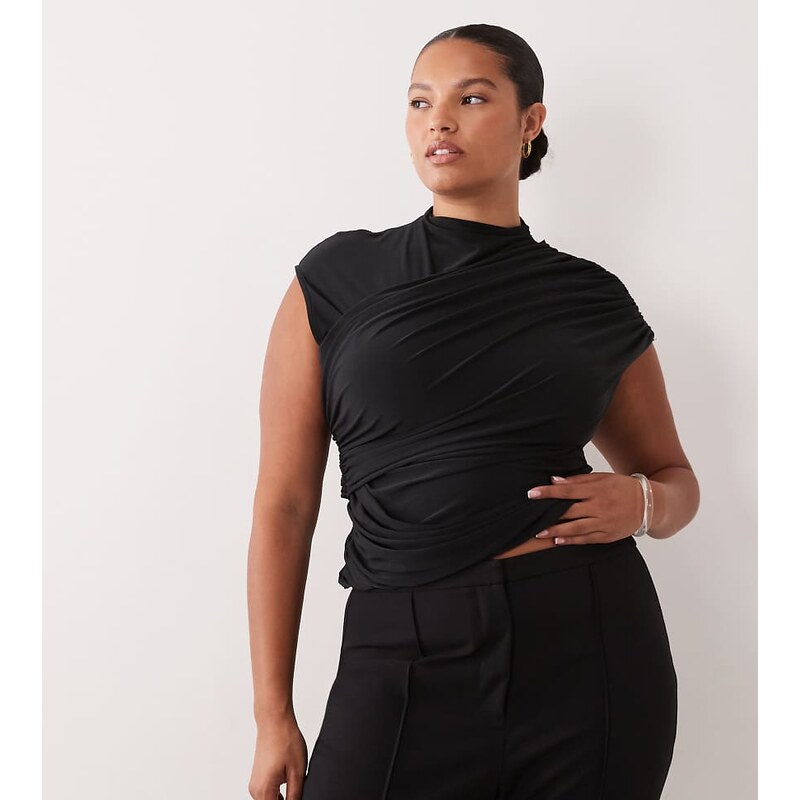 ASOS Curve ASOS DESIGN curve slinky ruched drape detail top in