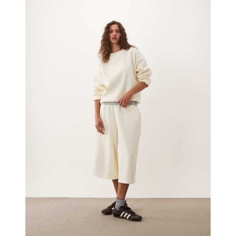 ASOS DESIGN jersey jogger short co-ord in cream-Neutral