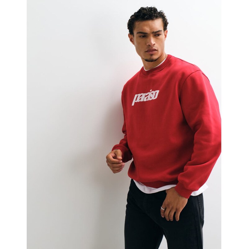 ASOS DESIGN relaxed crew with pigment print in red polycotton