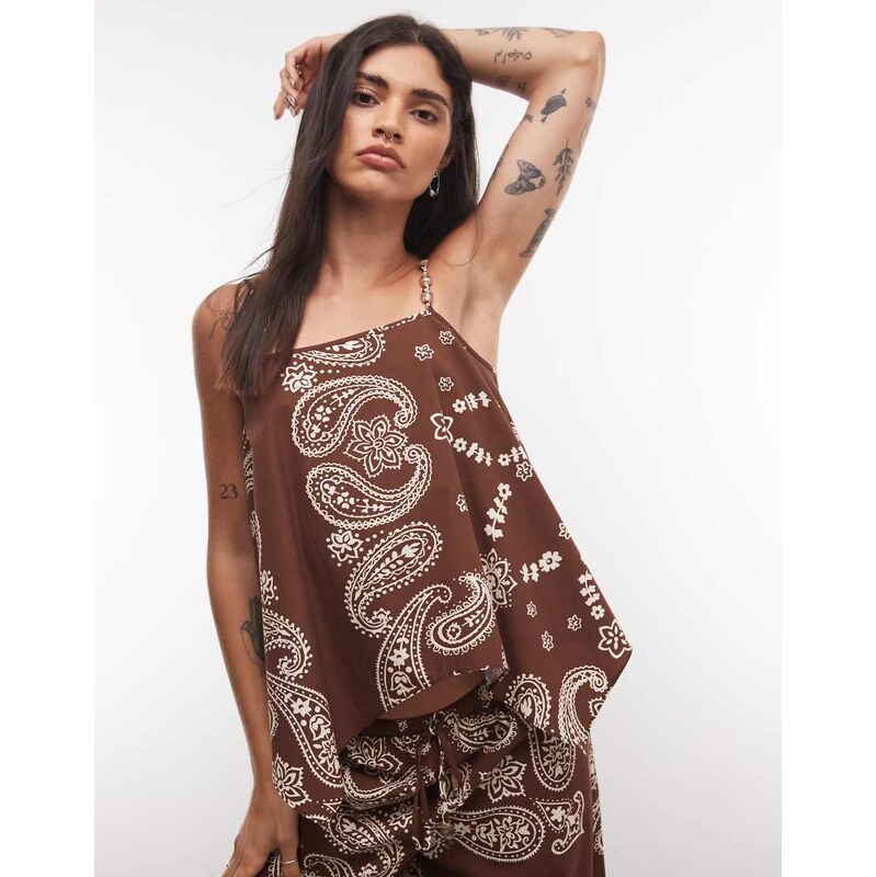ASOS DESIGN hanky hem cami top co-ord-Brown