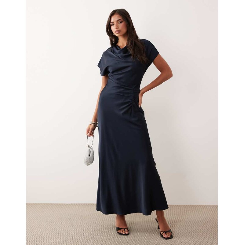 Forever New satin high neck tuck side detail bias maxi dress in
