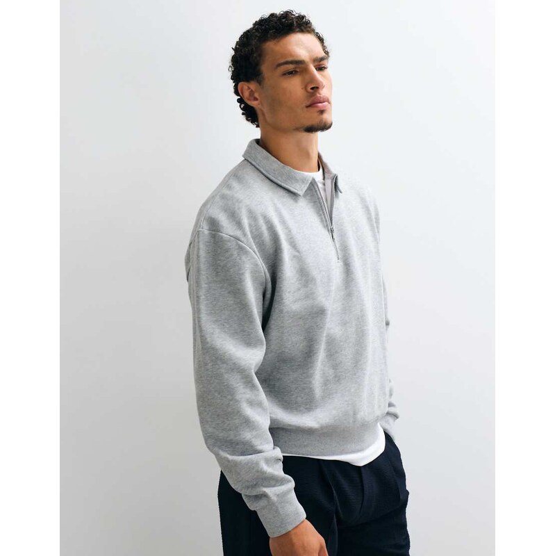 ASOS DESIGN boxy relaxed quarter zip sweatshirt with collar in