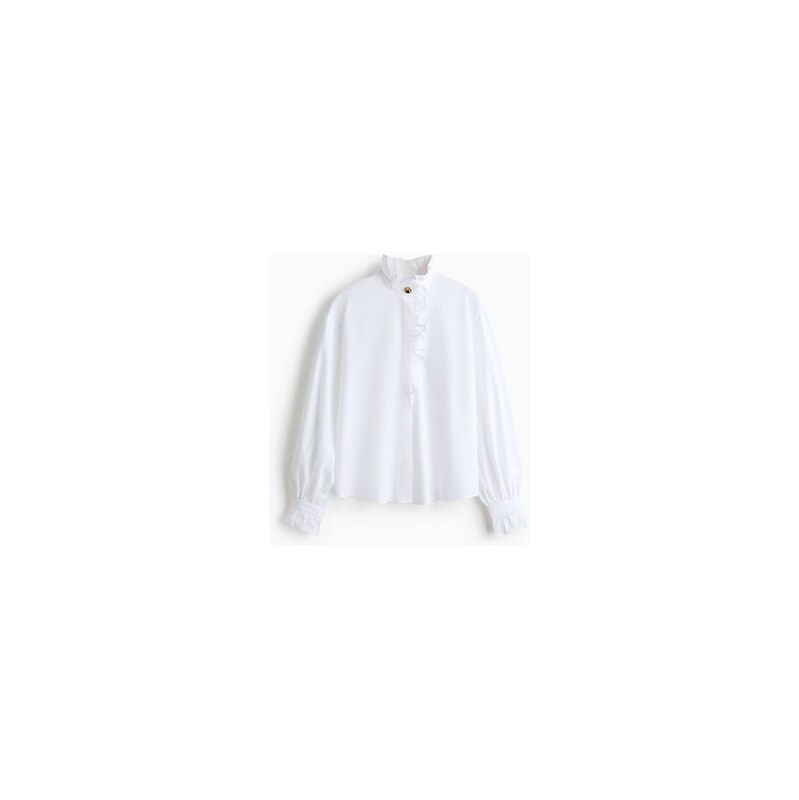 H&M - Bavlněná halenkas volánkovými lemy - Bílá