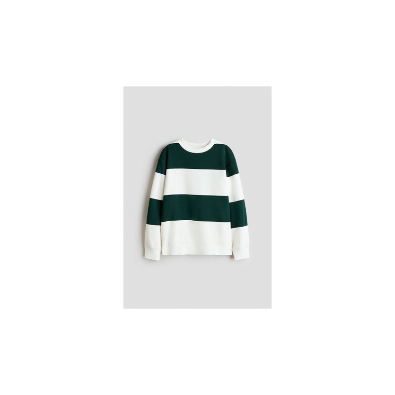 H&M - Mikinas česaným rubem - Tmavě Zelená/Proužky
