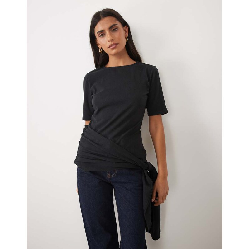 ASOS DESIGN supersoft wrap tie top in black