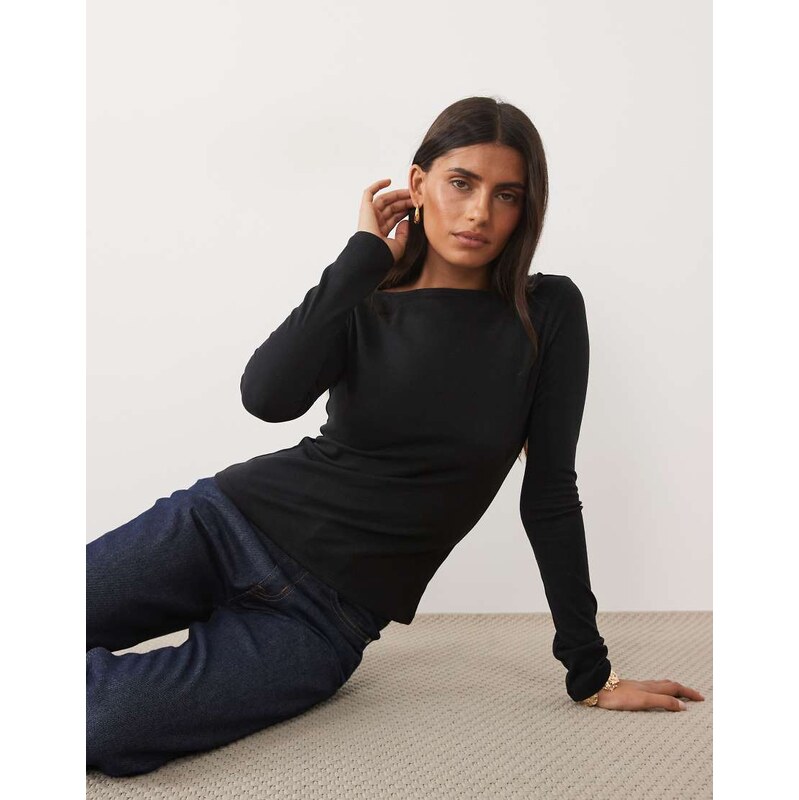 ASOS DESIGN supersoft long sleeve top in black