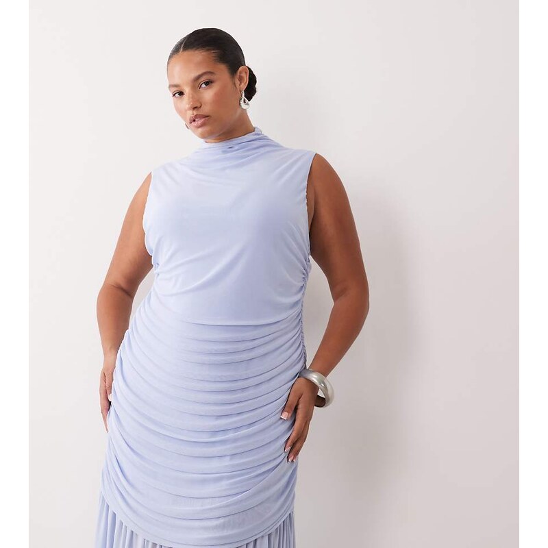 ASOS Curve ASOS DESIGN curve ruched drop waist mesh maxi dress