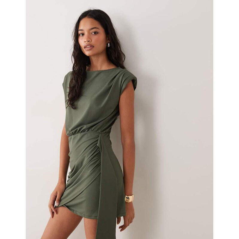ASOS DESIGN Ruched skirt jersey dress in khaki-Green