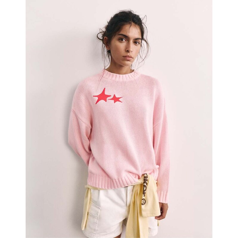 Pull&Bear Oversize star jumper in pink