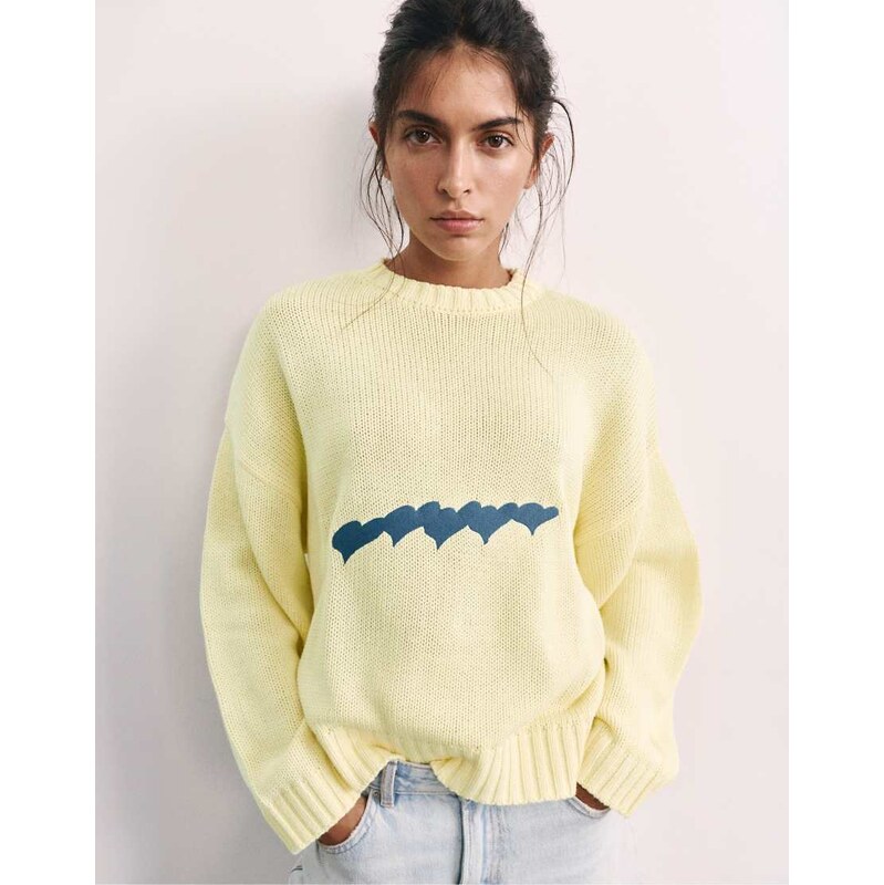 Pull&Bear Oversize heart jumper in yellow