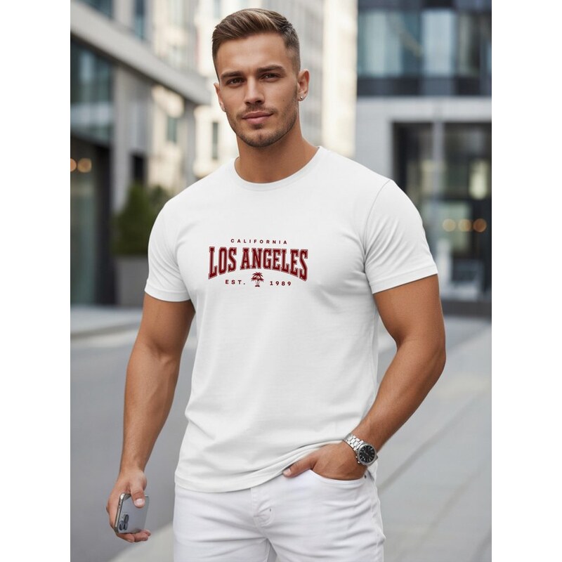 Dstreet Pánské bílé tričko s nápisem města Los Angeles