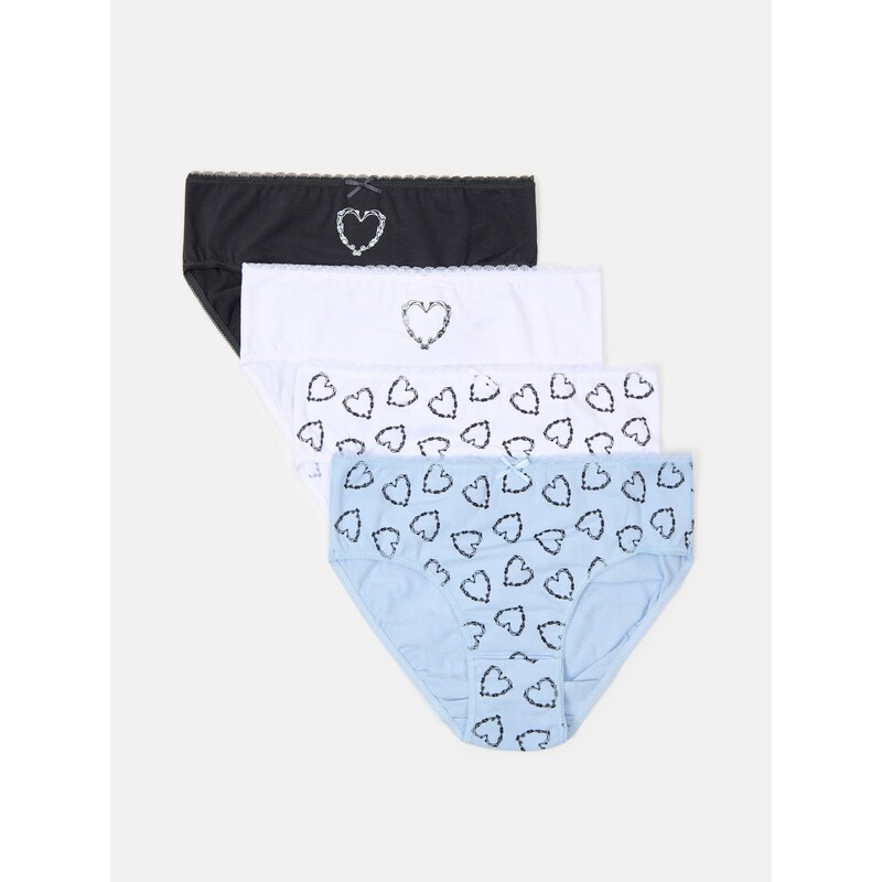 Sinsay - Bavlněné kalhotky s motivem srdíček 4 pack -
