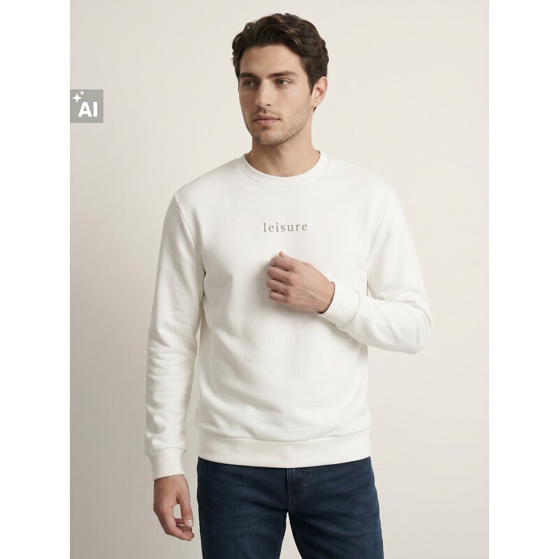 Sinsay - Crewneck mikina s nápisem - krémová
