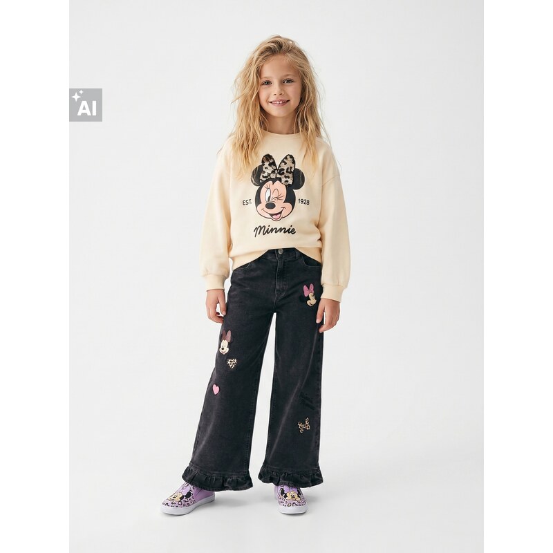 Sinsay - Džíny wide leg s příměsí viskózy Minnie Mouse - šedá