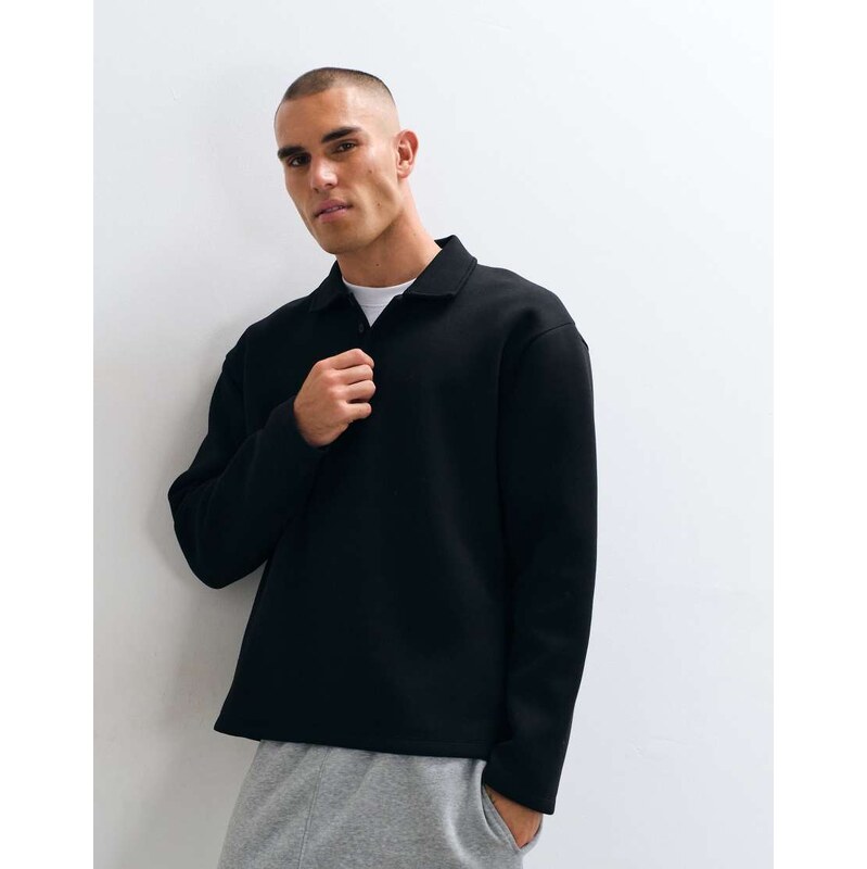 ASOS DESIGN relaxed long sleeve polo in scuba-style fabric in