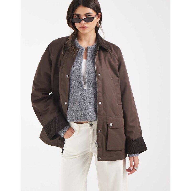 Vero Moda barn jacket with contrast cord trim in chocolate brown
