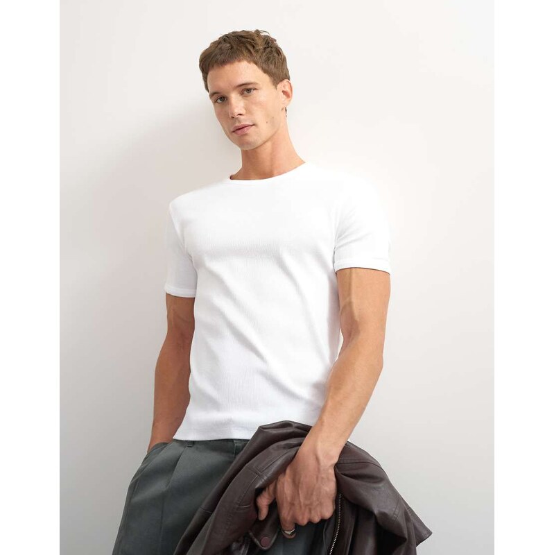 Topman slim fit rib t-shirt in white