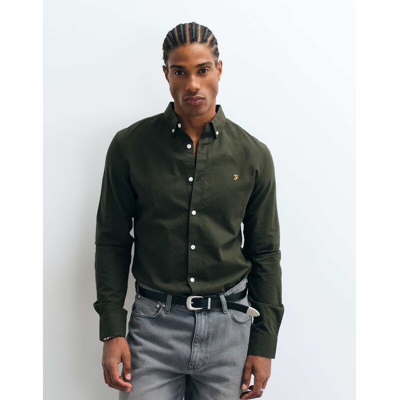 Farah Brewer long sleeve logo shirt in green