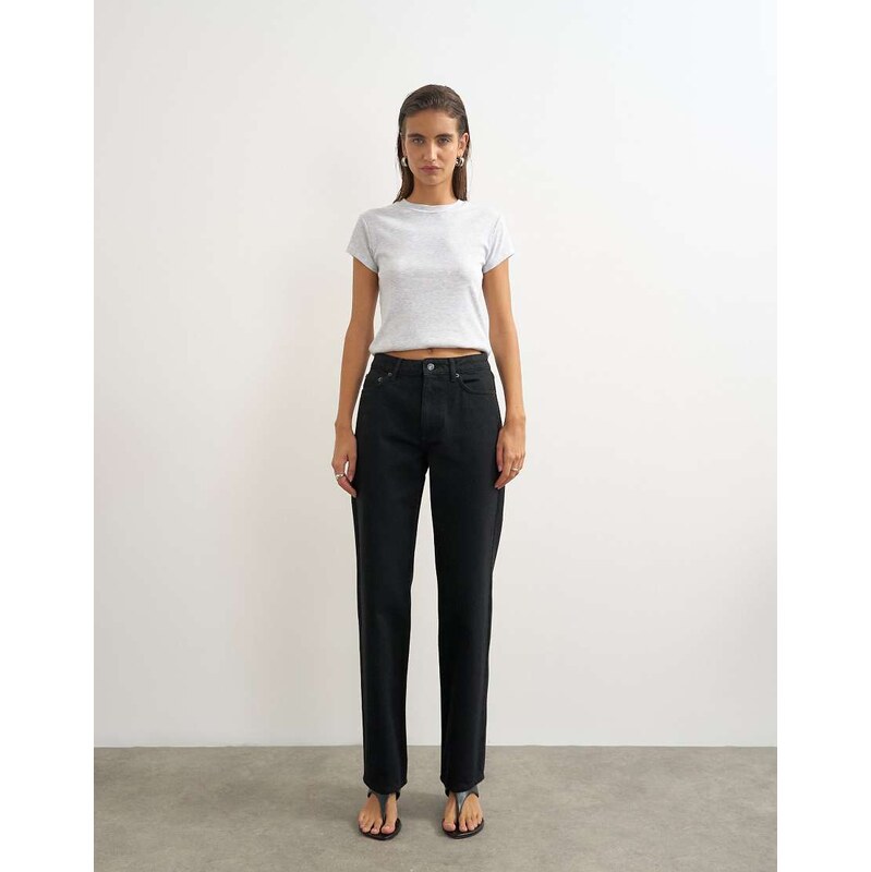 Topshop Vintage straight mid rise jean in clean black