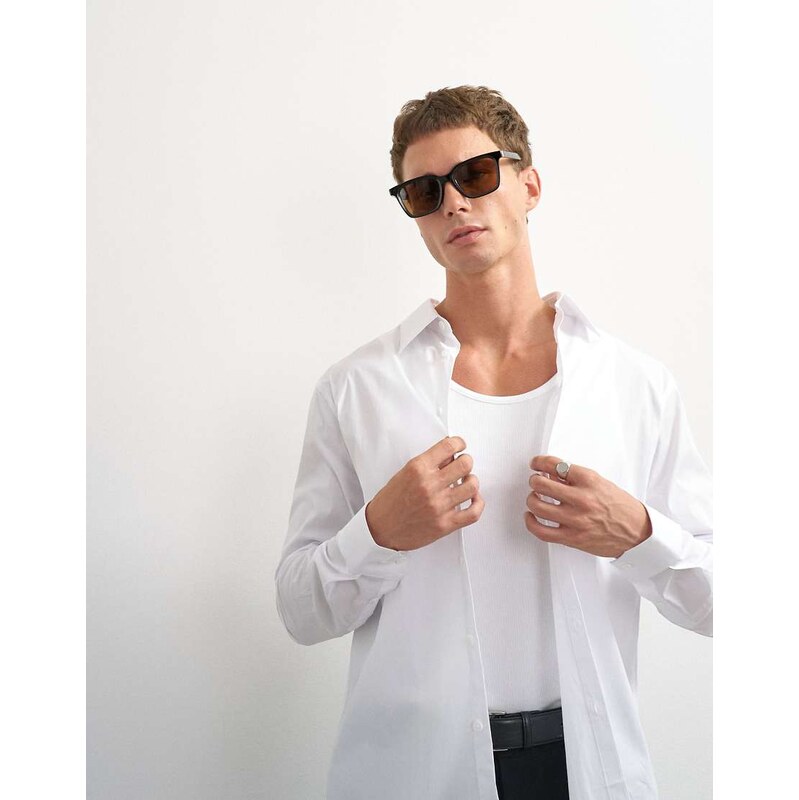 Topman regular fit long sleeve formal stretch shirt in white