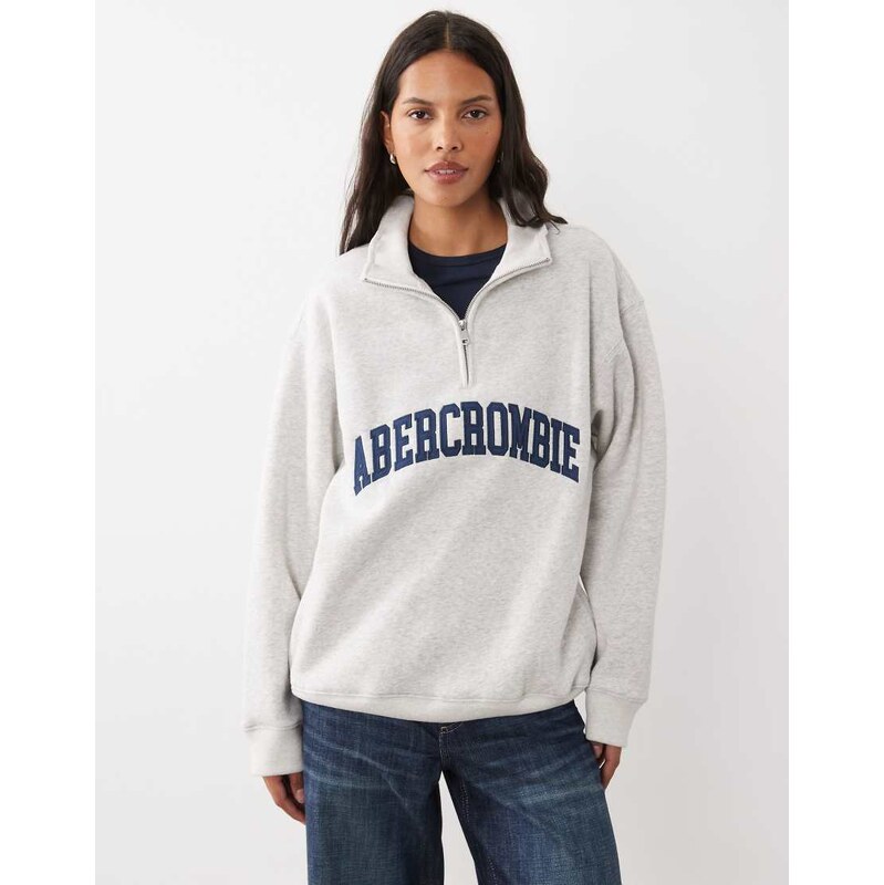 Abercrombie & Fitch front logo 1/4 zip sweatshirt in light grey