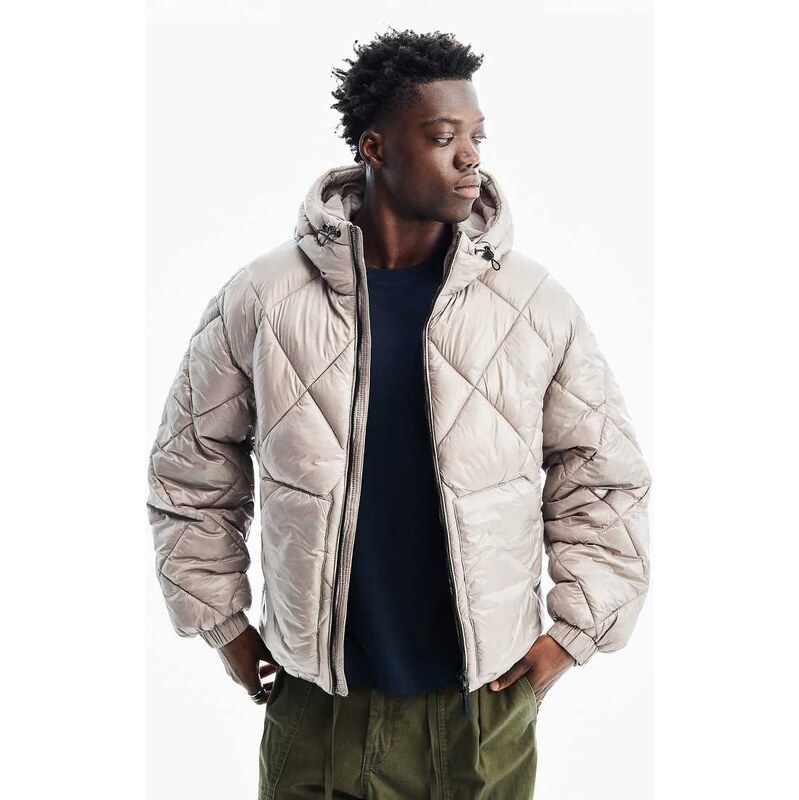 Bershka Diamond-quilted technical hooded jacket in grey