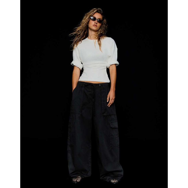Bershka Parachute cargo trousers in black