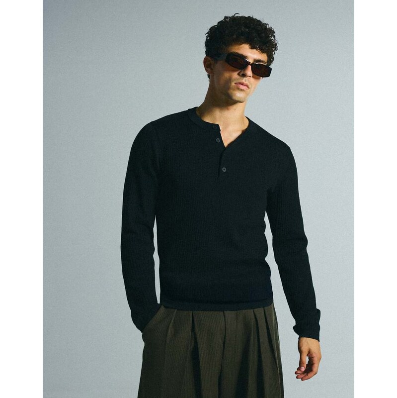 Bershka Henley jumper in black