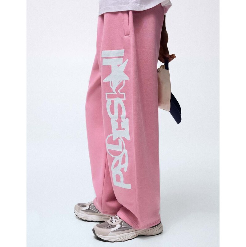 Bershka Balloon trousers with side print in pink