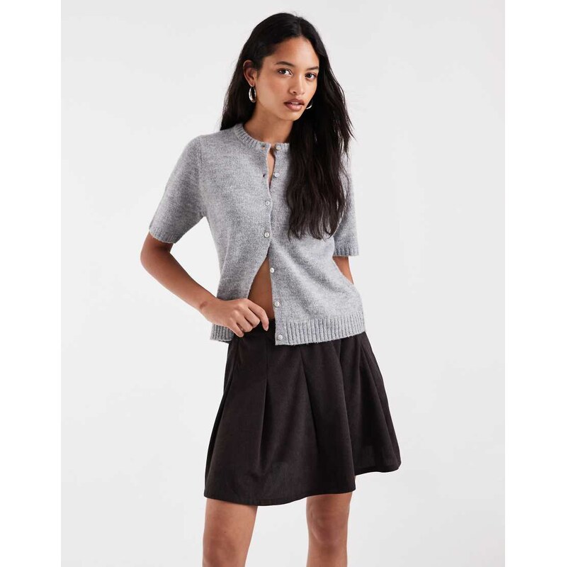Vero Moda high waisted pleated mini skirt in chocolate brown