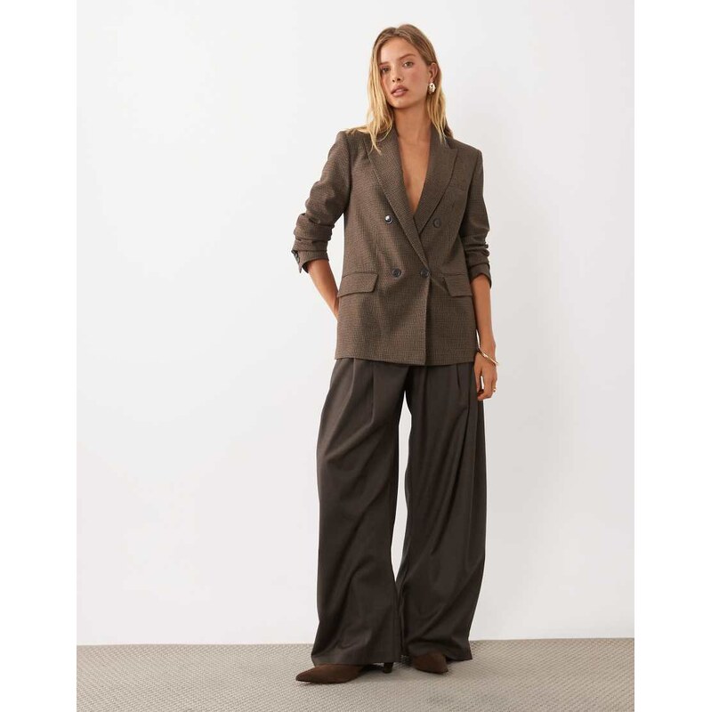 Mango Irise tailored blazer co-ord in brown check