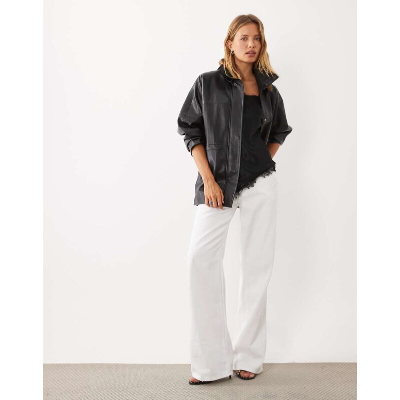 Mango cinched waist faux leather jacket in black