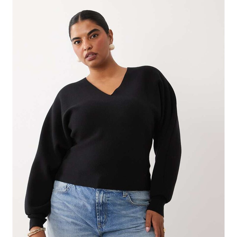 ASOS Curve ASOS DESIGN Curve compact batwing jumper in black