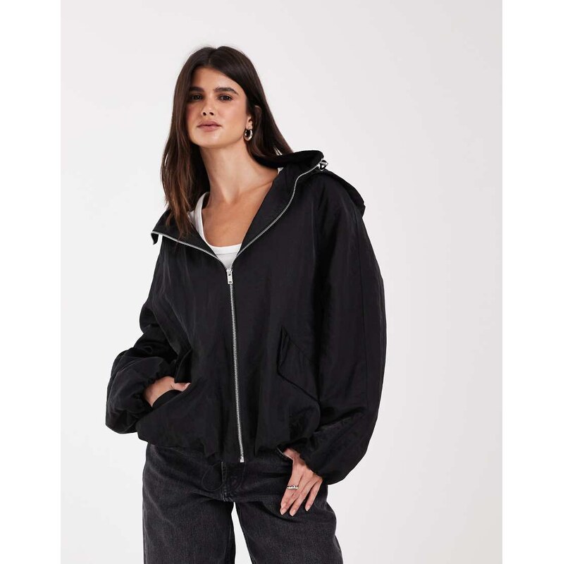 ASOS DESIGN bubble hem shower resistant rainwear jacket in black