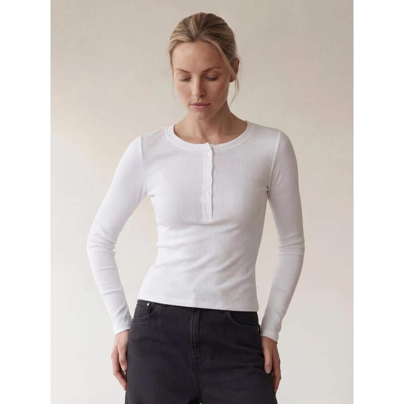 ARMIE Tričko The Petra Henley Top - White bílá