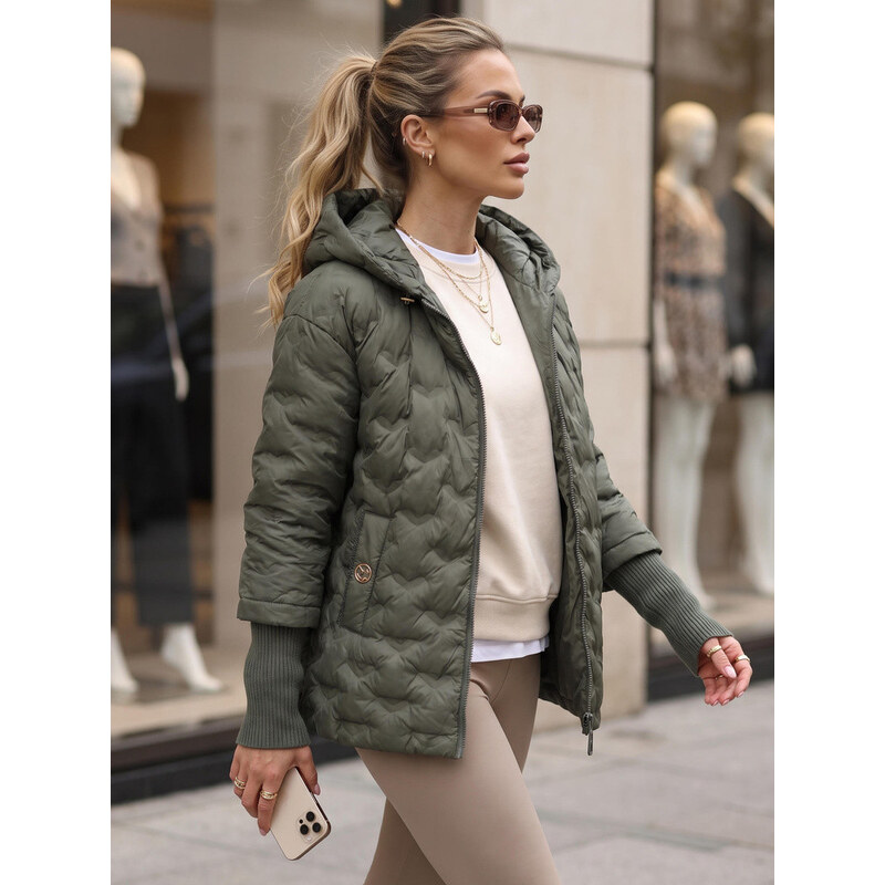 Dámská prošívaná bunda s kapucí, zelená, FashionStreet TY5869