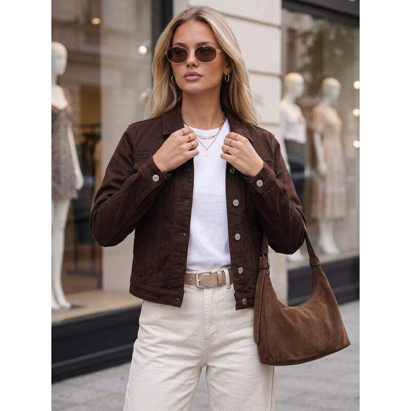 Dámská džínová přechodová bunda, hnědá, FashionStreet TY5902