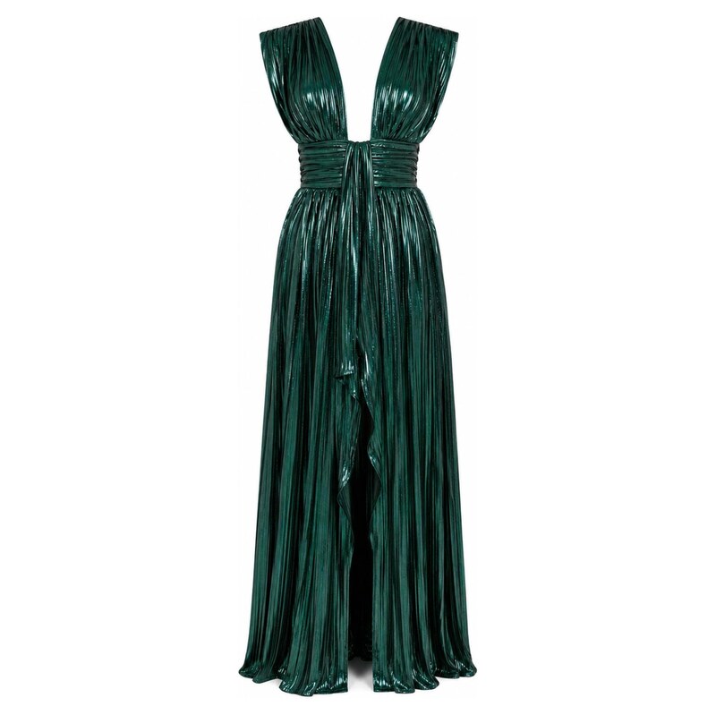 GRAZIA STORE Společenské šaty Johanna Dark Green Pleated Maxi