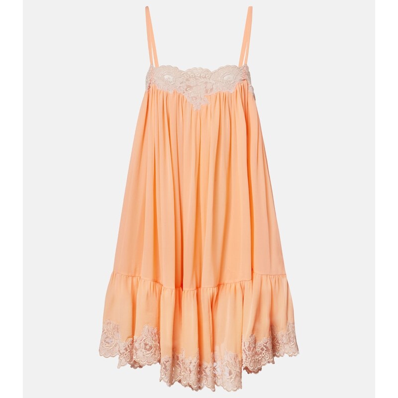 Chloé Lace-trimmed silk georgette minidress