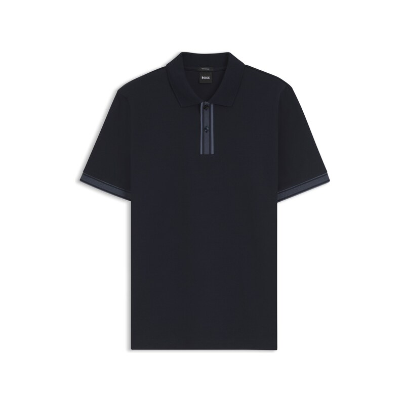 BOSS Mercerised-cotton polo shirt with striped trims