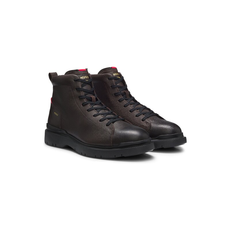 HUGO Grainy leather boots with embossed logo