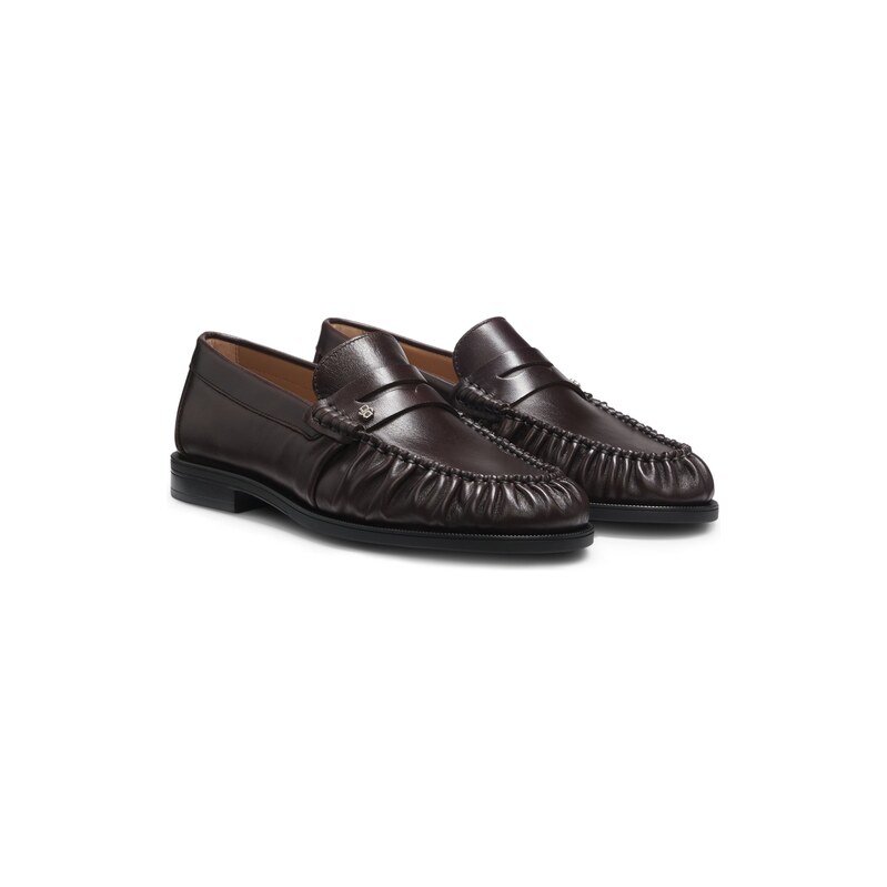 BOSS Leather moccasins with Double B monogram