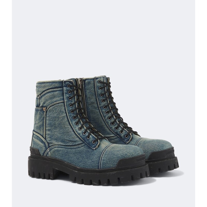 Balenciaga Combat Strike denim lace-up boots