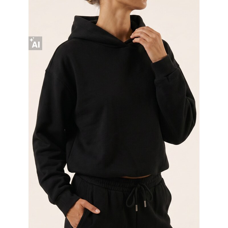 Sinsay - Bavlněná hoodie mikina střihu balloon Active - černá